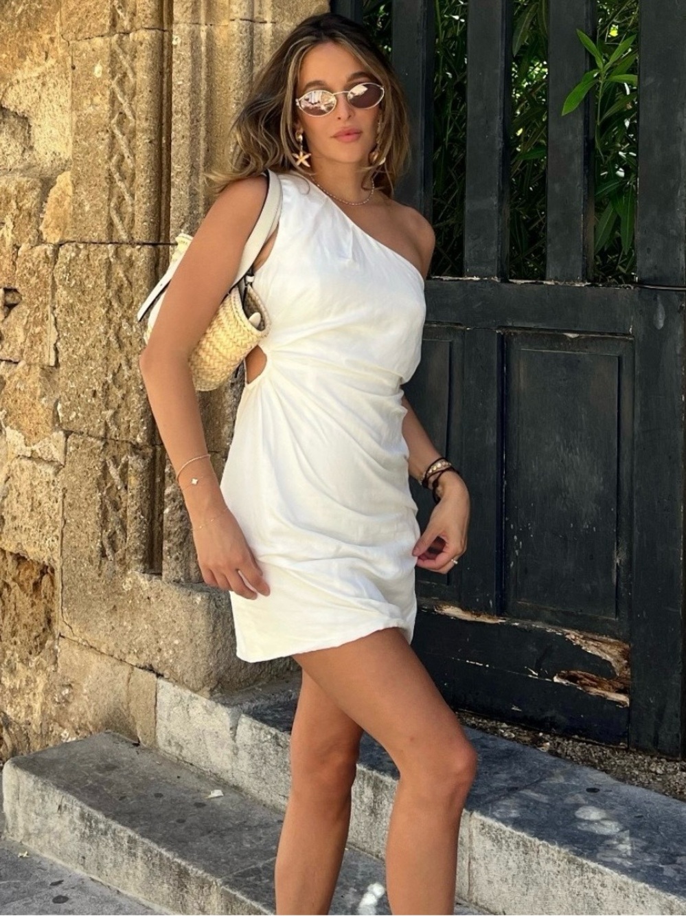 NWT Forever New One-Shoulder Mini Dress with Side Cutout - Cream, Size 4
